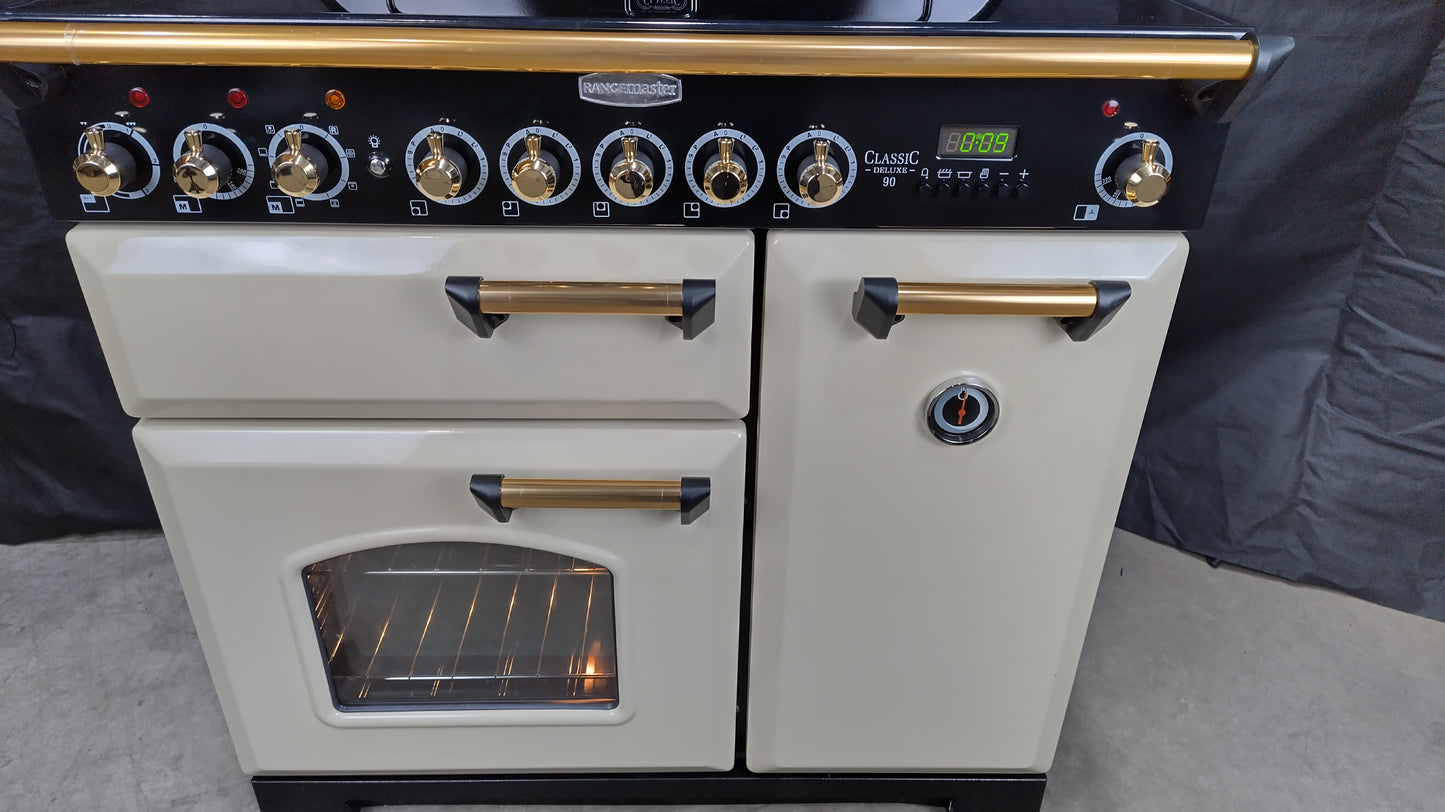 Rangemaster Classic Deluxe 90 cm Induction/Electric Range Cooker, Cream