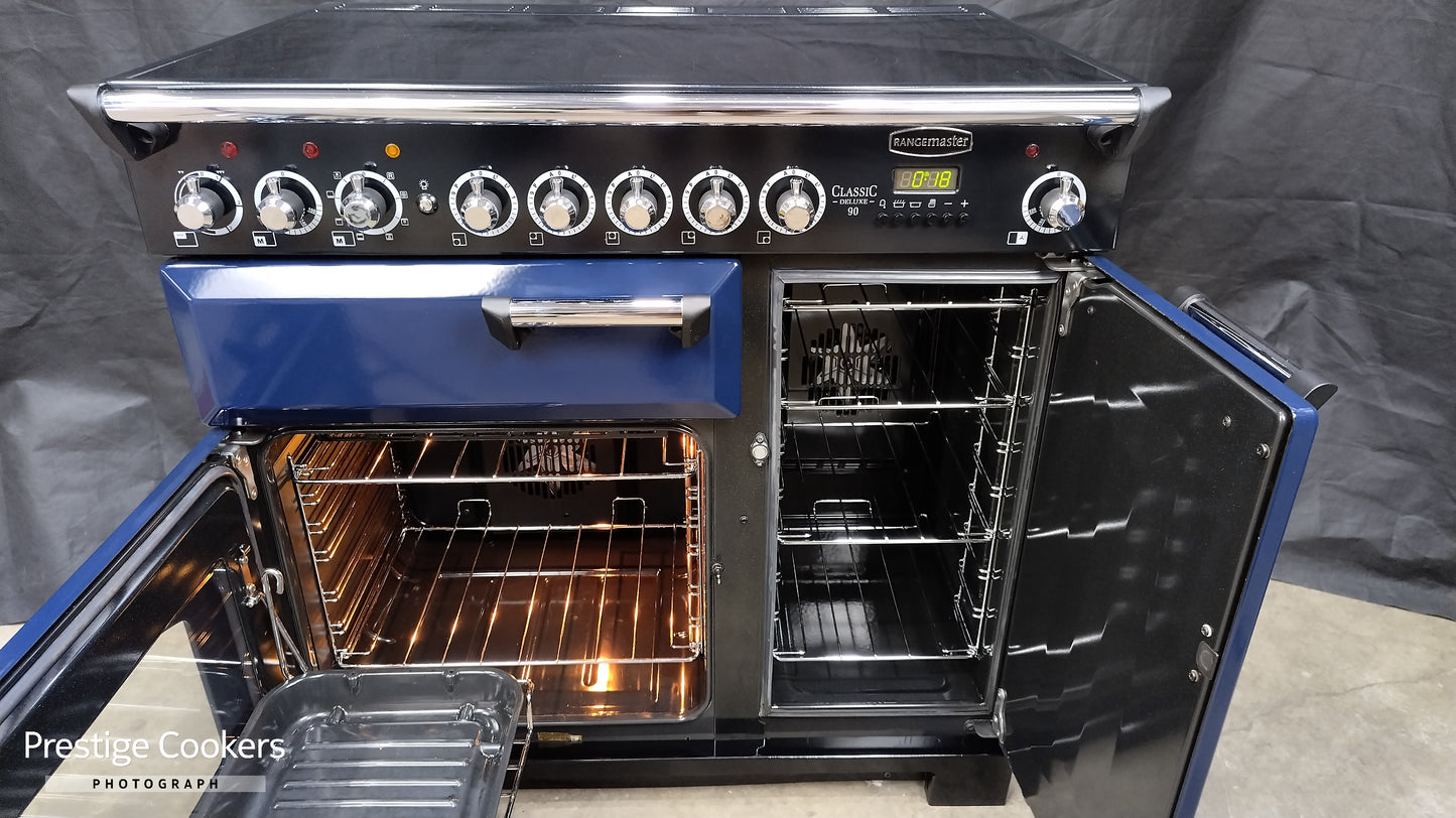 Rangemaster Classic Deluxe 90 cm Induction/Electric Range Cooker, Blue/Chrome