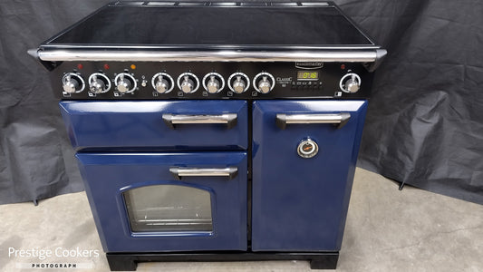 Rangemaster Classic Deluxe 90 cm Induction/Electric Range Cooker, Blue/Chrome
