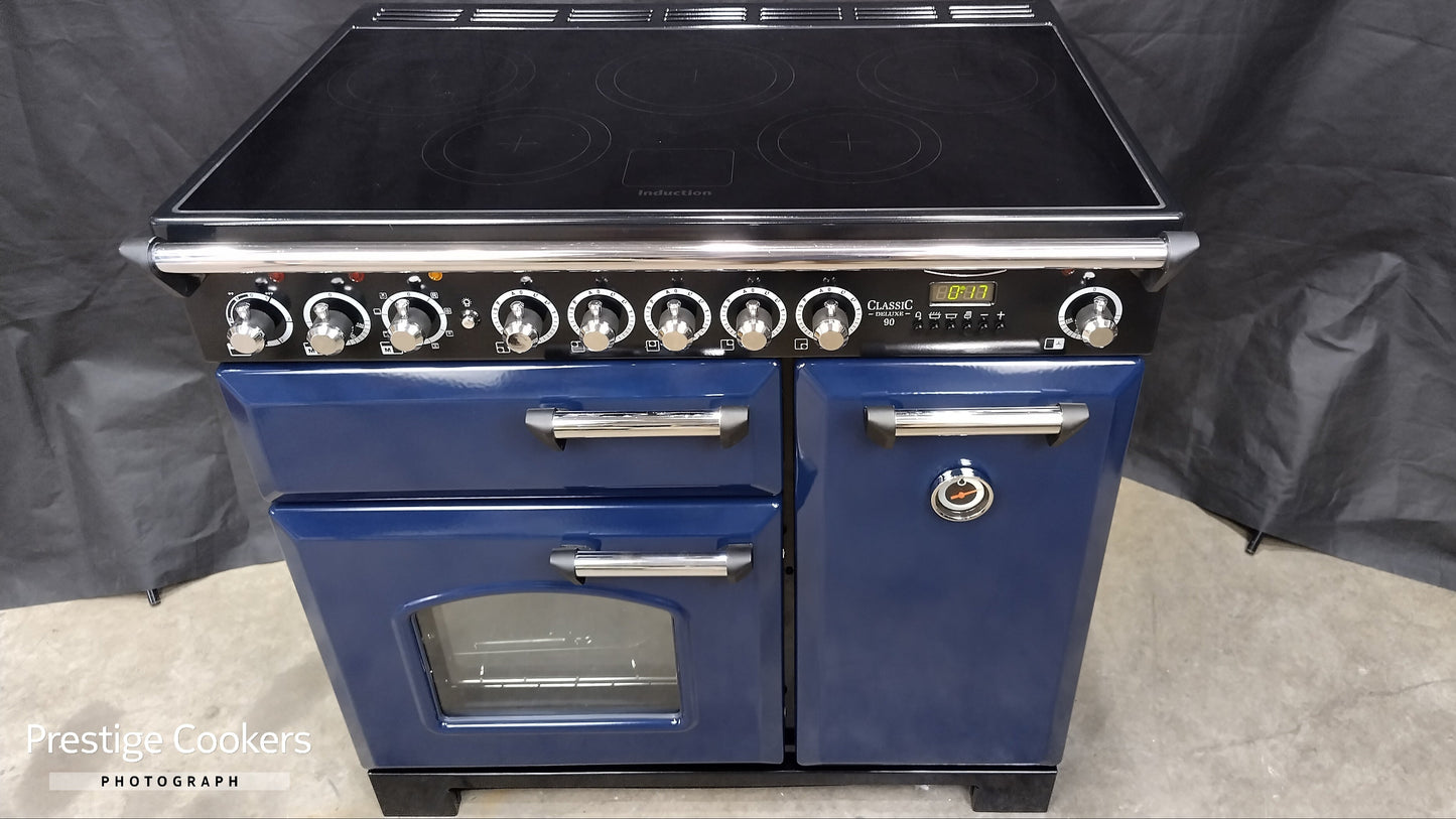 Rangemaster Classic Deluxe 90 cm Induction/Electric Range Cooker, Blue/Chrome