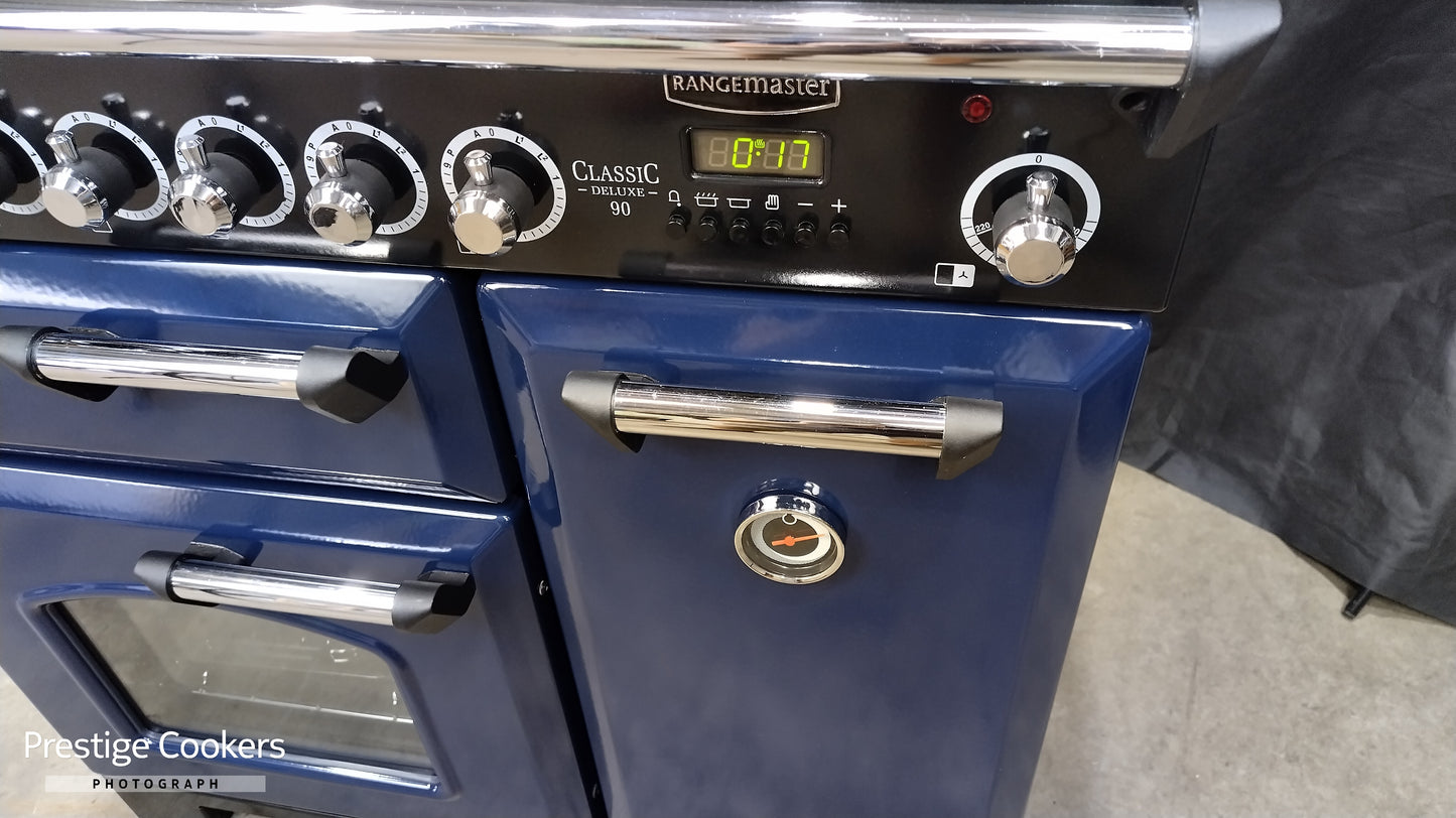 Rangemaster Classic Deluxe 90 cm Induction/Electric Range Cooker, Blue/Chrome