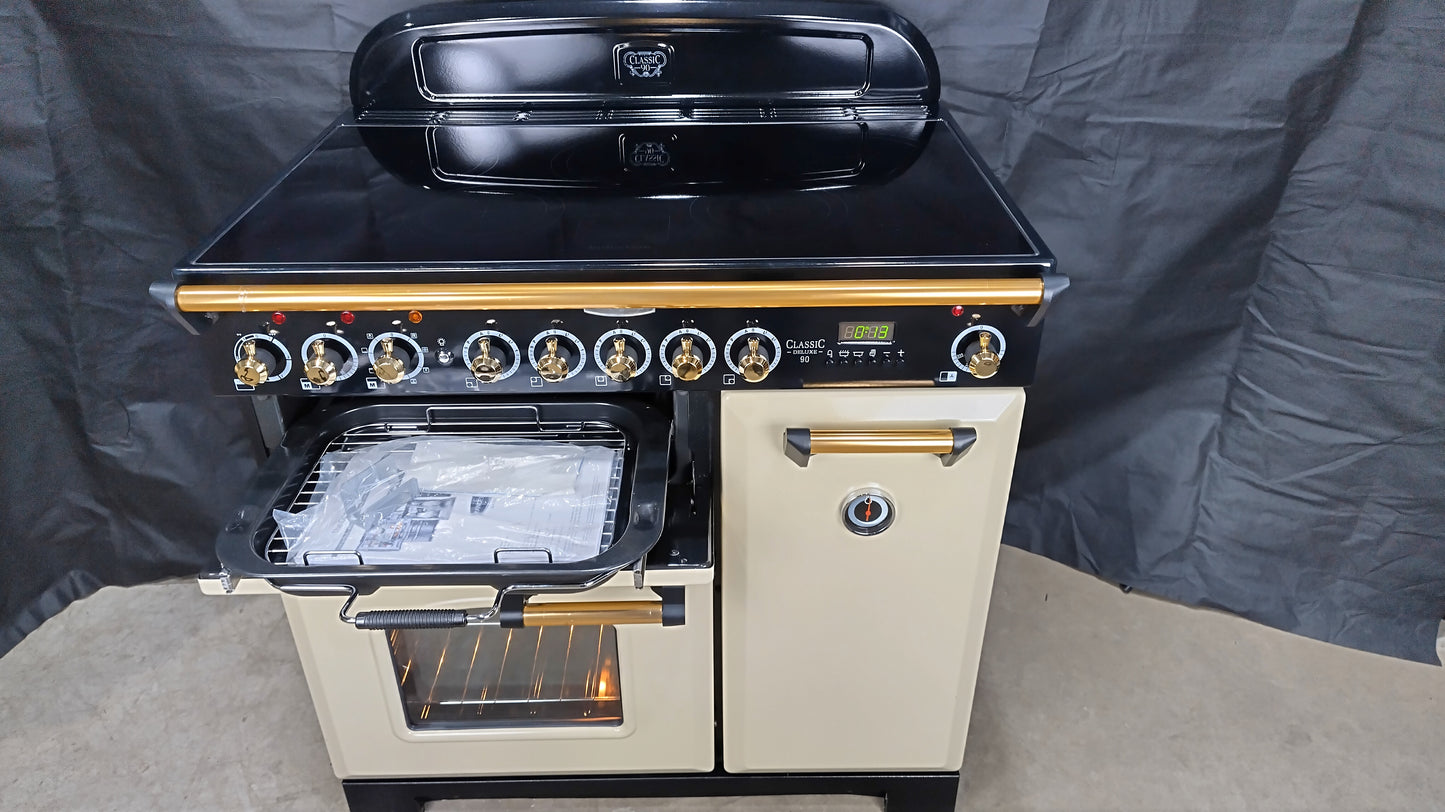 Rangemaster Classic Deluxe 90 cm Induction/Electric Range Cooker, Cream