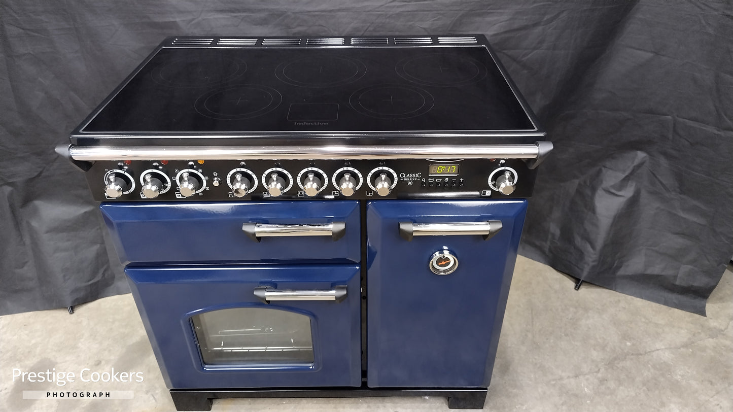 Rangemaster Classic Deluxe 90 cm Induction/Electric Range Cooker, Blue/Chrome