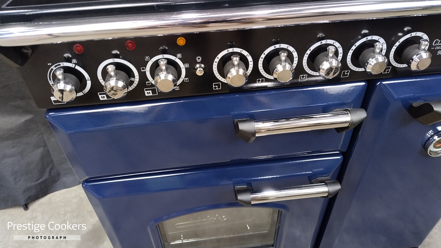 Rangemaster Classic Deluxe 90 cm Induction/Electric Range Cooker, Blue/Chrome