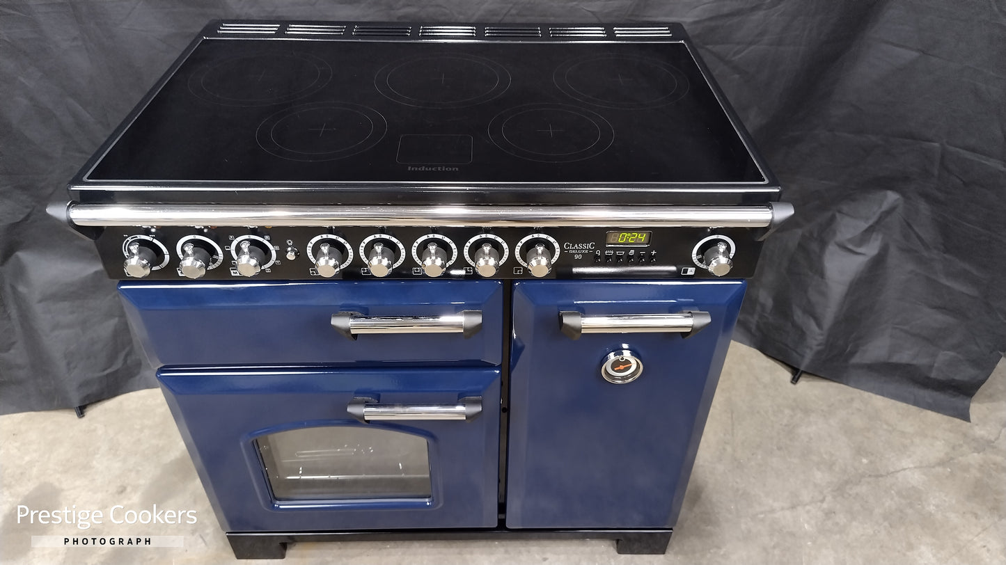 Rangemaster Classic Deluxe 90 cm Induction/Electric Range Cooker, Blue/Chrome